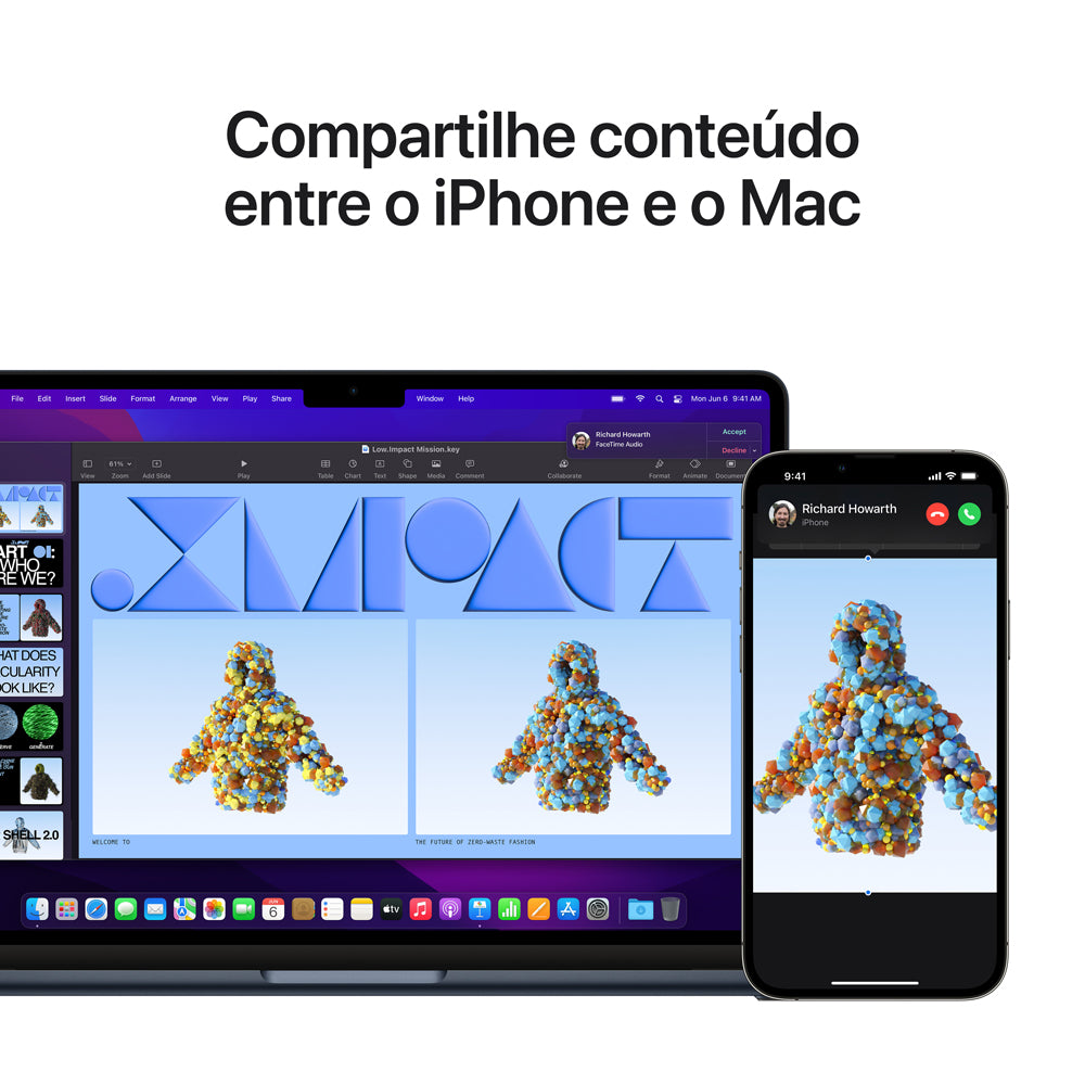 MacBook Air de 13 polegadas: Processador M2 da Apple com CPU 8-core e GPU 8-core, 256 GB SSD - Meia-noite