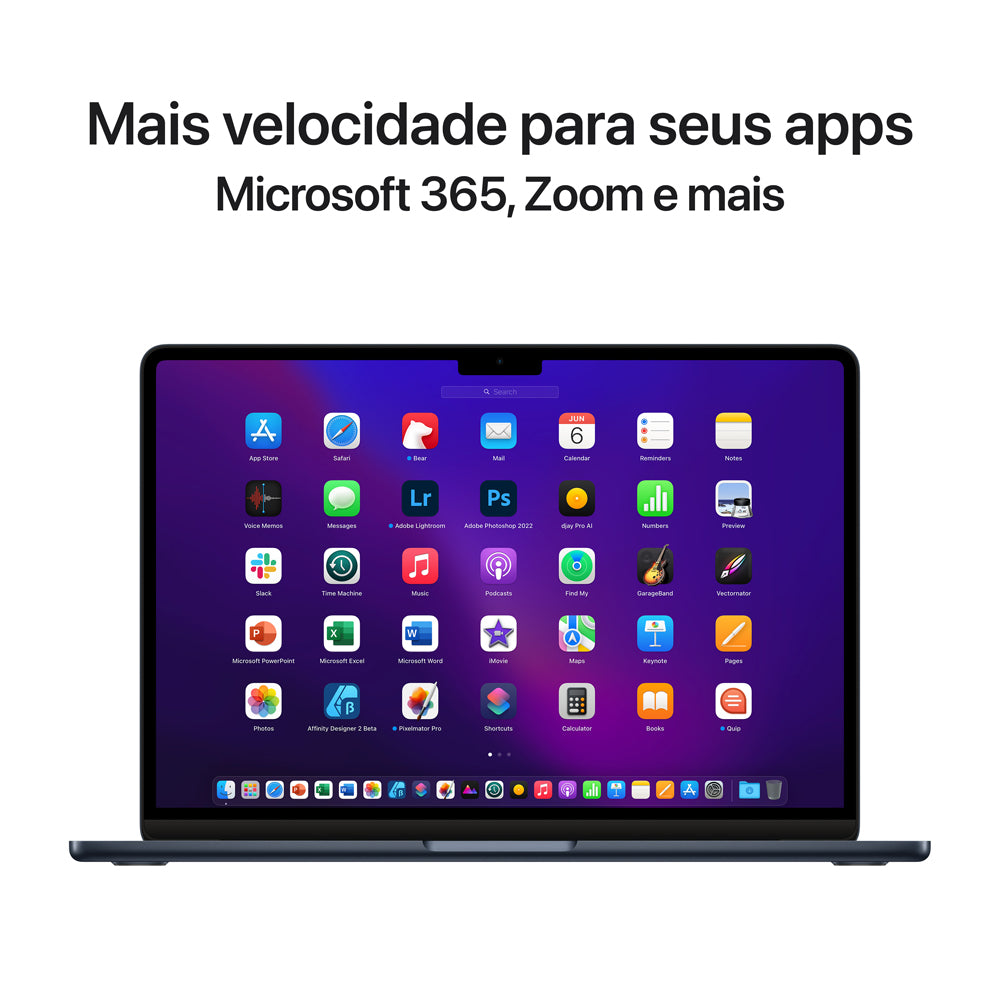 MacBook Air de 13 polegadas: Processador M2 da Apple com CPU 8-core e GPU 8-core, 256 GB SSD - Meia-noite
