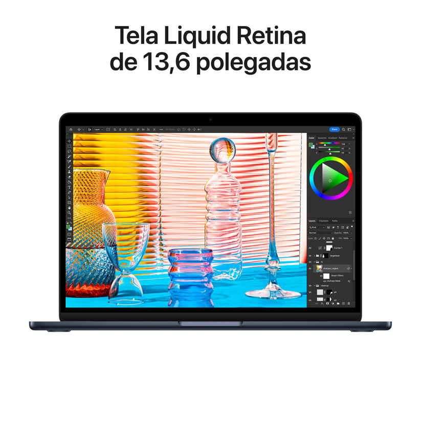 MacBook Air de 13 polegadas: Processador M2 da Apple com CPU 8-core e GPU 8-core, 256 GB SSD - Meia-noite