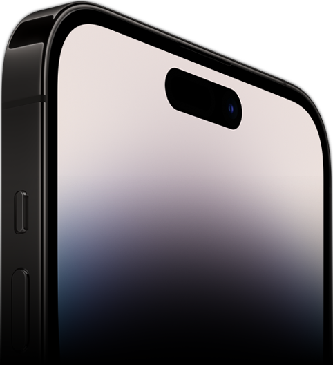 Vista lateral do iPhone 14 Pro a mostrar a frente em Ceramic Shield.