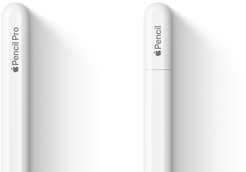 Apple Pencil Pro e Apple Pencil (USB‑C) lado a lado