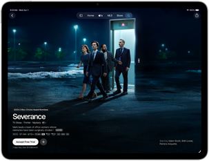 Vista frontal do ecrã do iPad Air a apresentar a série Separação na app Apple TV