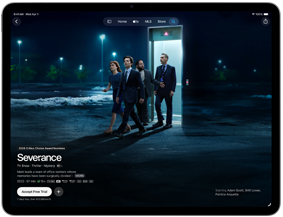Vista frontal do ecrã do iPad Air a apresentar a série Separação na app Apple TV