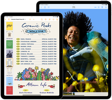 iPad de 11 e 13 polegadas colocados lado a lado, a mostrar o ecrã Liquid Retina