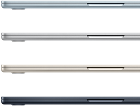 Exterior de quatro portáteis MacBook Air em quatro cores diferentes