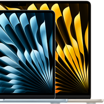 Dois modelos MacBook Air a mostrar uma comparação do tamanho dos ecrãs: 13,6 e 15,3 polegadas, medidos na diagonal