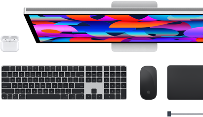 Acessórios para Mac: AirPods, Studio Display, Magic Keyboard, Magic Mouse, Magic Trackpad, Cabo de carregamento MagSafe