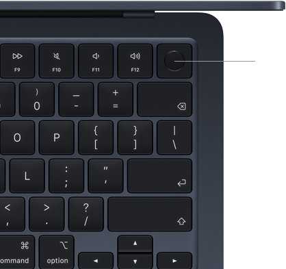 Teclado do MacBook Air com a localização do botão Touch ID no canto superior direito