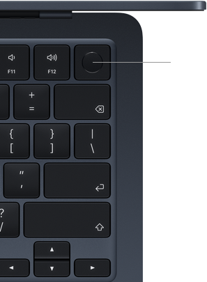Teclado do MacBook Air com a localização do botão Touch ID no canto superior direito