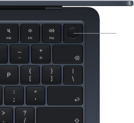 Teclado do MacBook Air com a localização do botão Touch ID no canto superior direito