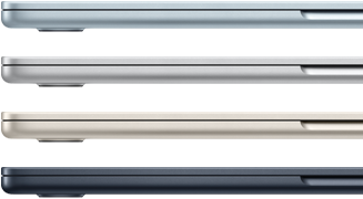 Exterior de quatro portáteis MacBook Air em quatro cores diferentes