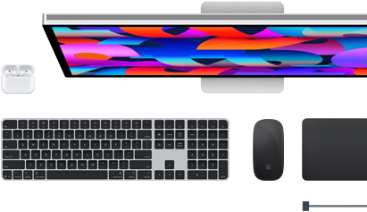 Acessórios para Mac: AirPods, Studio Display, Magic Keyboard, Magic Mouse, Magic Trackpad, Cabo de carregamento MagSafe