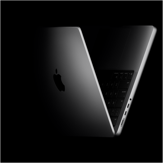 MacBook Pro posicionado em forma de V, a fazer referência ao processador M5