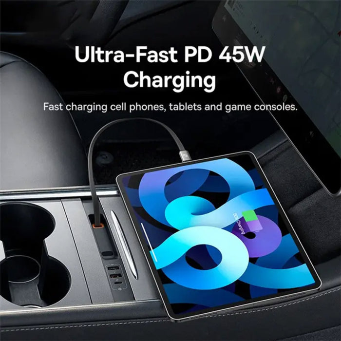 T-Space Series Hub For Tesla Cars (With A Retractable 45W Type-C Cabo) Cluster Preto