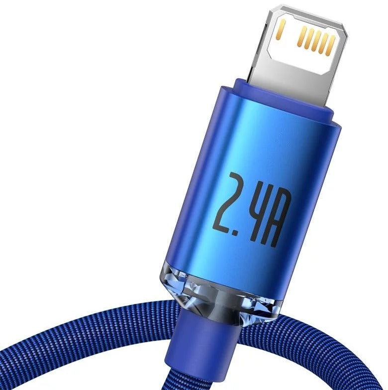 Cabo Carregamento Rápido Usb Baseus Lightning 2.4A Crystal Shine 2M Azul