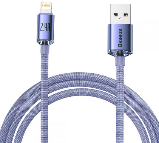 Cabo Carregamento Rápido Usb Baseus Lightning 2.4A Crystal Shine 2M Roxo