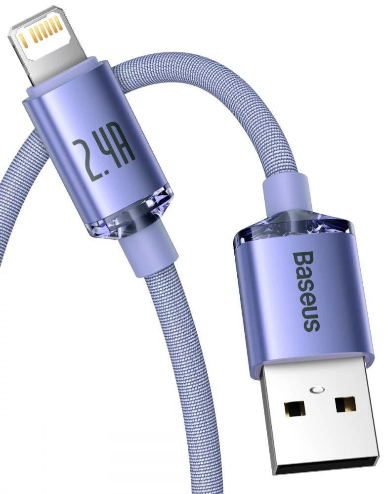 Cabo Carregamento Rápido Usb Baseus Lightning 2.4A Crystal Shine 2M Roxo