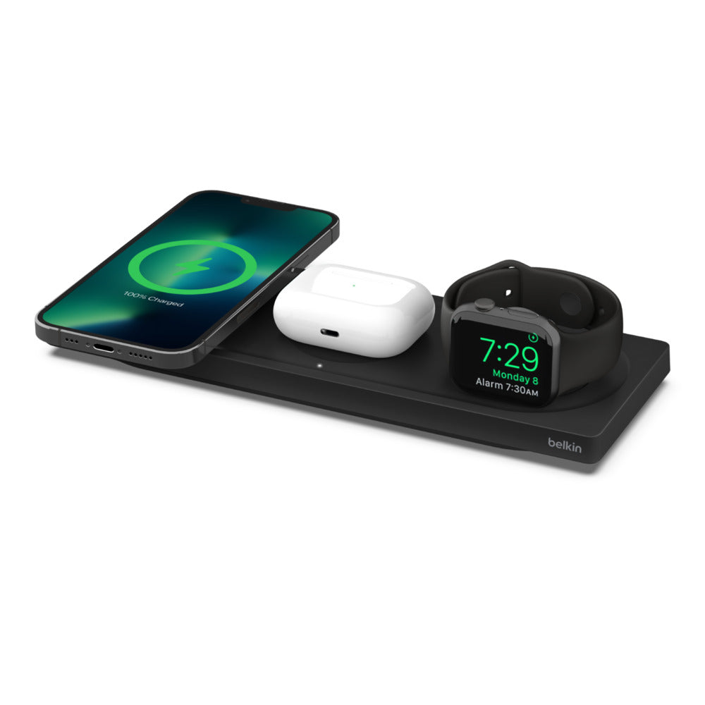 Base de carregamento Belkin BoostCharge Pro Wireless Charging Pad MagSafe 3 em 1 - Preto