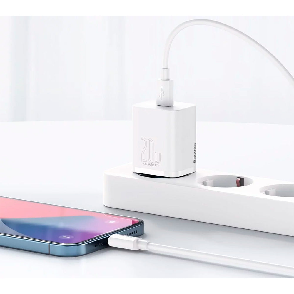 Carregador Baseus Super Si Quick Charger c/ Cabo Type-C Para Lightning 1mt Branco