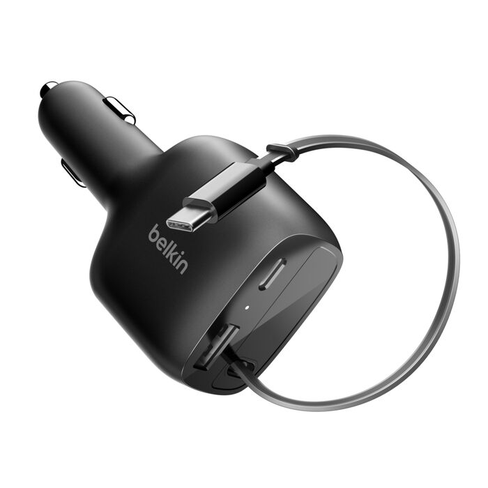 Carregador de isqueiro Belkin 75W Car Charger c/ Cabo USB-c Retratil