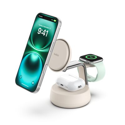 Carregador Belkin UltraCharge Pro 25w 3 em 1 Magsafe Qi2 Areia