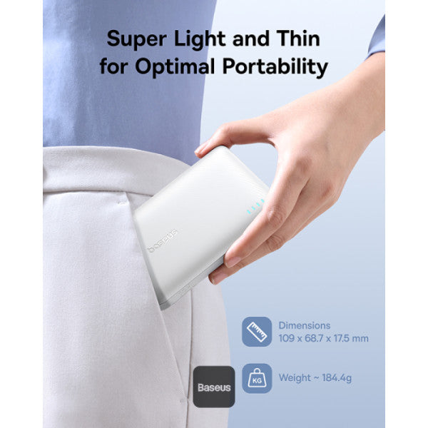 Powerbank Os-Baseus Enerfill Fp21 10.000Mah 22.5W Moon White (c/ Cabo Type-C 30cm)