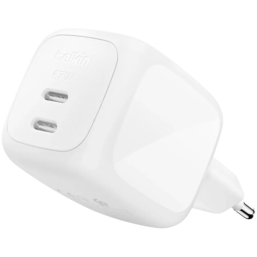Adaptador de corrente Belkin 67w Dual USB-C PPS, Branco