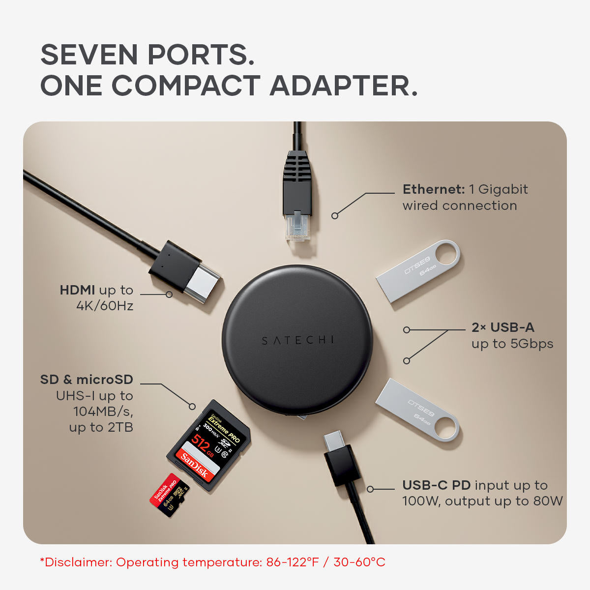 Hub USB-C Satechi OntheGo 7in1 Multiport Adapter