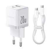 Baseus Carregador Palm Fast Charger C+U 20W Eu Moon White (With BASEUS Mini White Cable Usb-C To Usb
