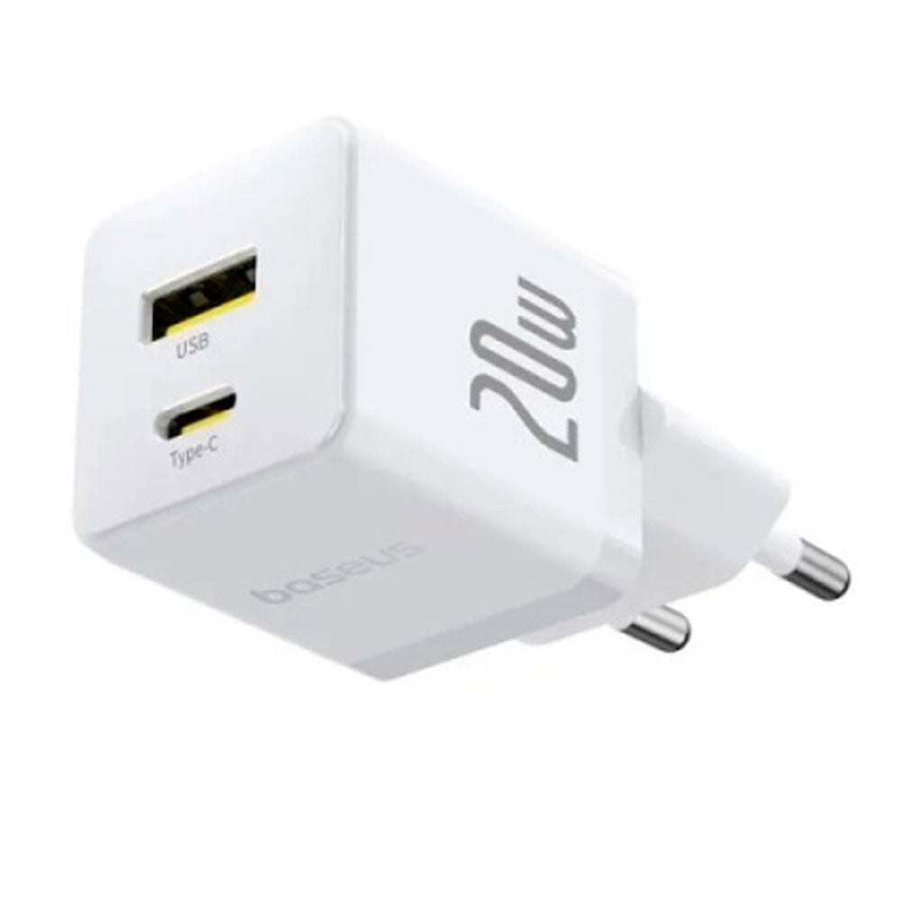 Baseus Carregador Palm Fast Charger C+U 20W Eu Moon White (With BASEUS Mini White Cable Usb-C To Usb