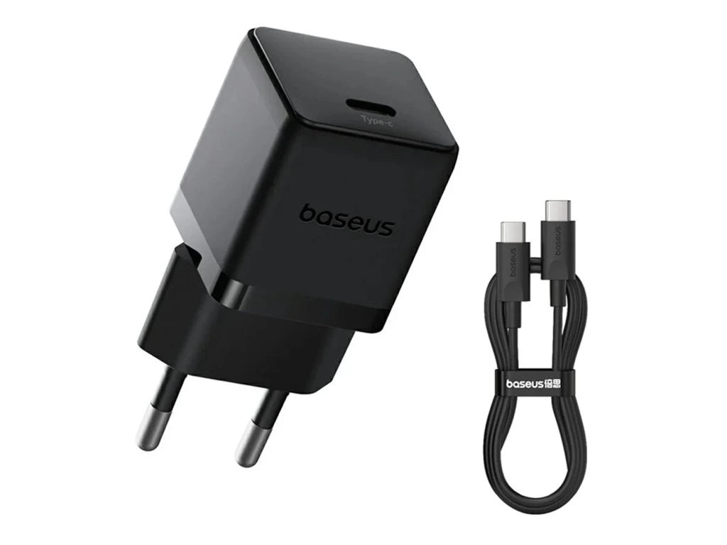 Baseus Carregador Palm Fast Charger 1C 20W Eu Cluster Black (With Mini White Cable Usb-C