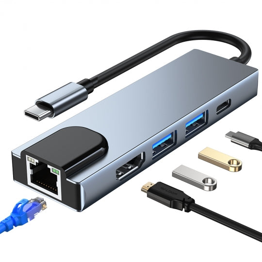 Adaptador Tech-Protect V3-HUB 5 Em 1 Cinza