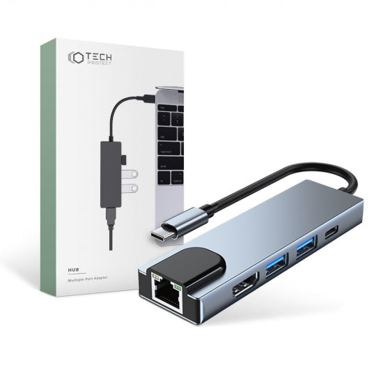 Adaptador Tech-Protect V3-HUB 5 Em 1 Cinza