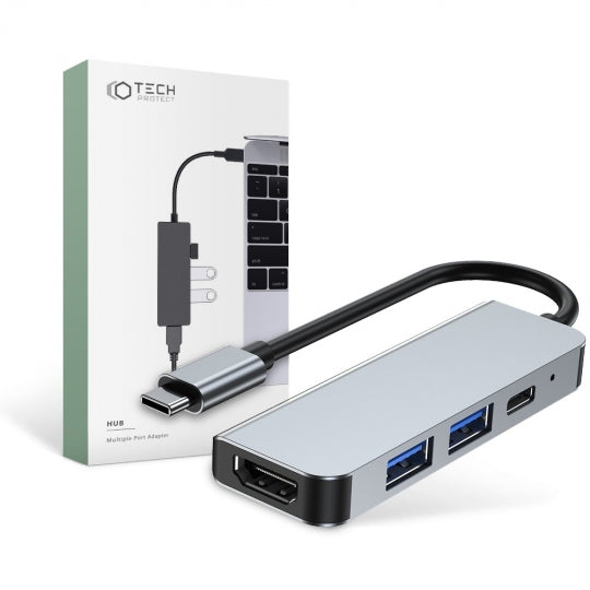 Adaptador Tech-Protect V2-HUB 4 Em 1 Cinza