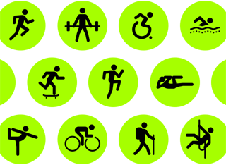 Sequências de ícones de práticas desportivas.