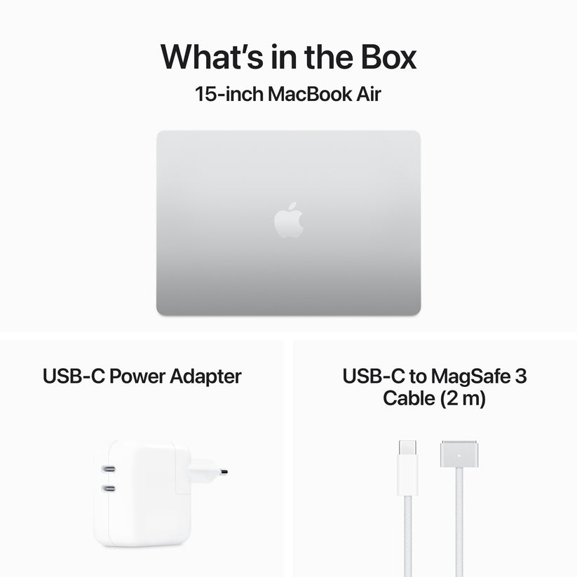 MacBook Air de 15 polegadas: Processador M3 da Apple com CPU 8-core e GPU 10-core, 512 GB SSD - Prateado