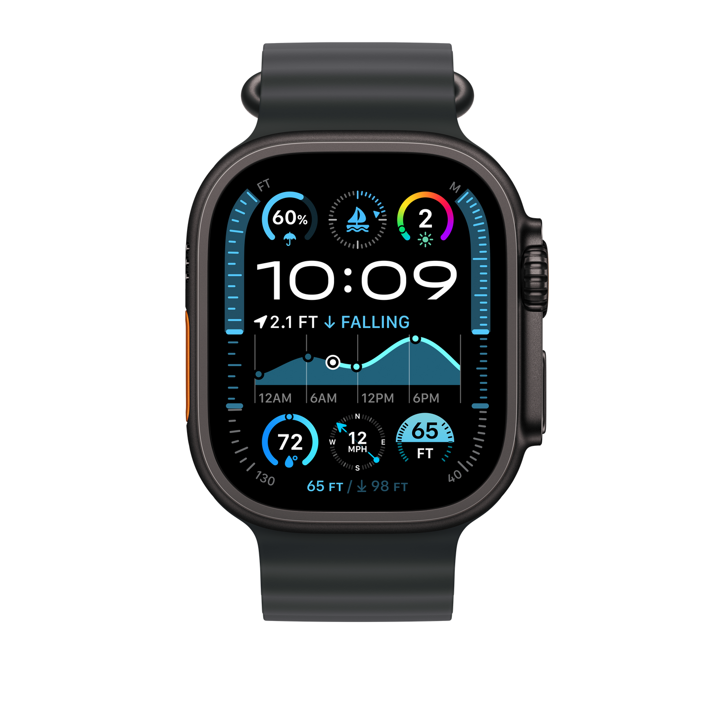 Bracelete Ocean preta de 49 mm - Titânio preto