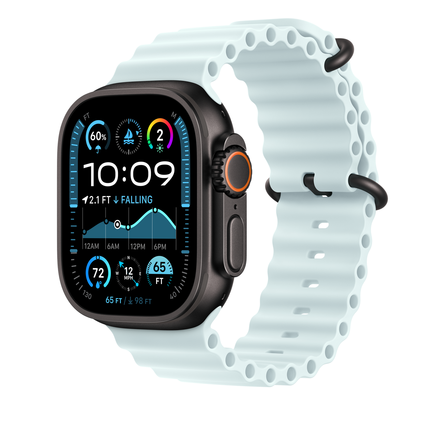 Bracelete Ocean azul gelo de 49 mm - Titânio preto