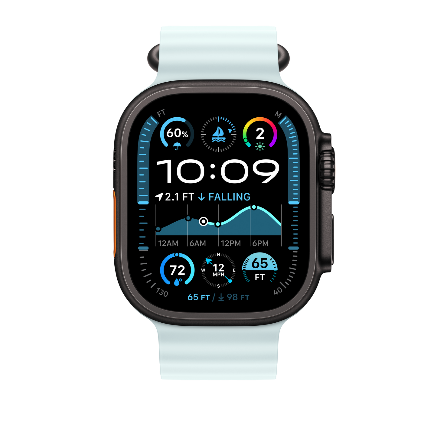 Bracelete Ocean azul gelo de 49 mm - Titânio preto