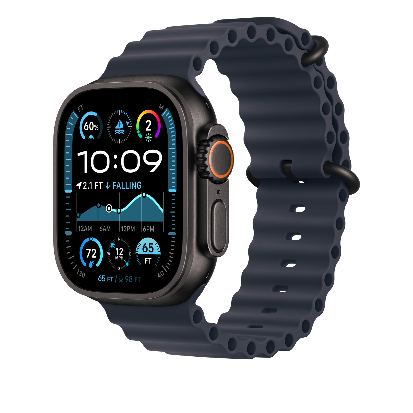 Bracelete Ocean azul navy de 49 mm - Titânio preto
