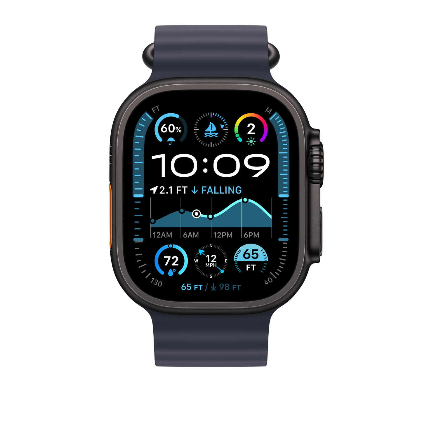 Bracelete Ocean azul navy de 49 mm - Titânio preto