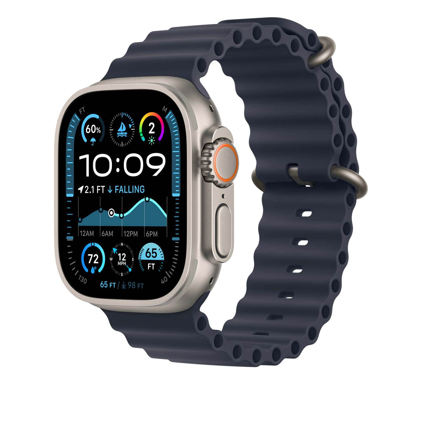 Bracelete Ocean azul navy de 49 mm - Titânio natural