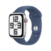 Apple Watch SE GPS + Cellular, Caixa em alumínio prateado de 44 mm com Bracelete desportiva azul Denim - S/M