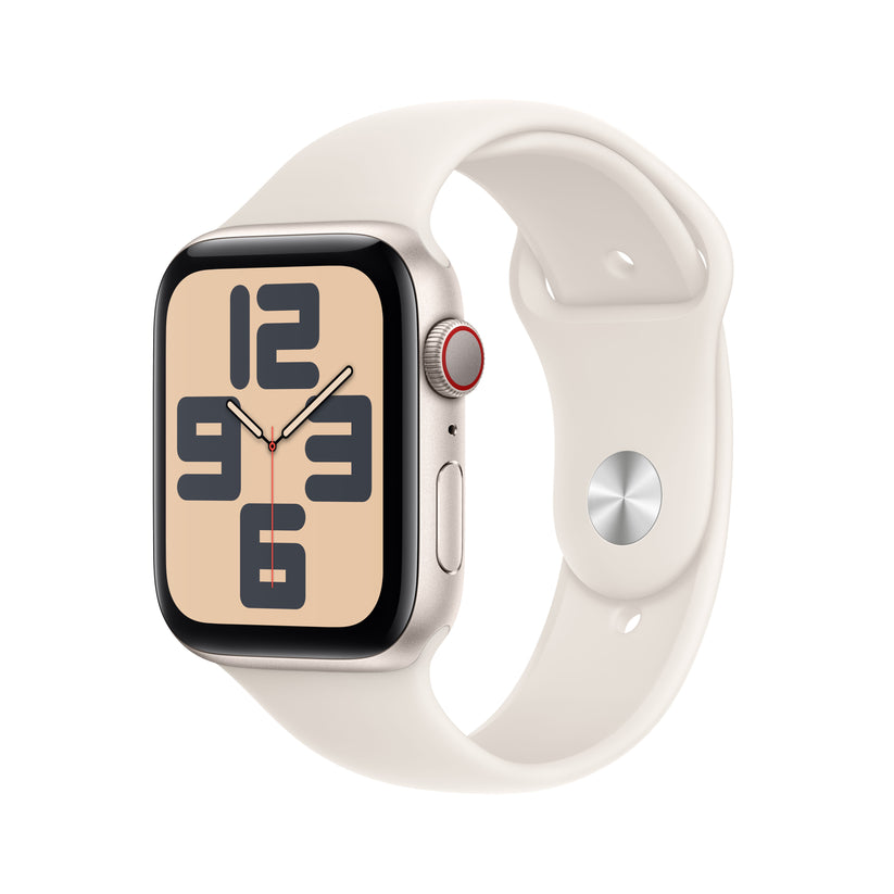 Apple Watch SE GPS + Cellular, Caixa em alumínio luz das estrelas de 44 mm com Bracelete desportiva luz das estrelas - S/M