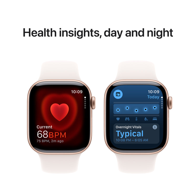 Apple Watch Series 10 GPS, Caixa em alumínio rosa-dourado de 42 mm com Bracelete desportiva rosa leve - M/L