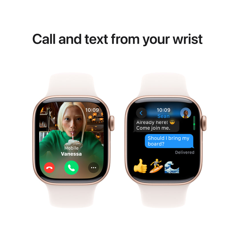 Apple Watch Series 10 GPS, Caixa em alumínio rosa-dourado de 42 mm com Bracelete desportiva rosa leve - M/L