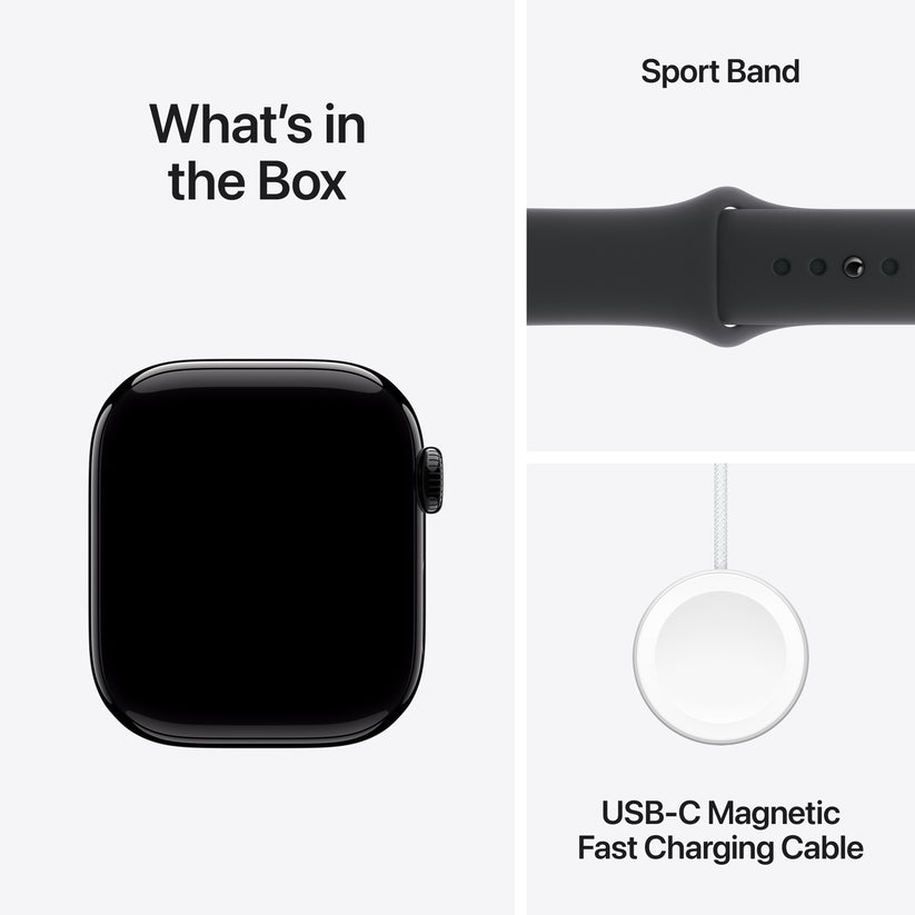 Apple Watch Series 10 GPS + Cellular, Caixa em alumínio preto brilhante de 42 mm com Bracelete desportiva preta - M/L