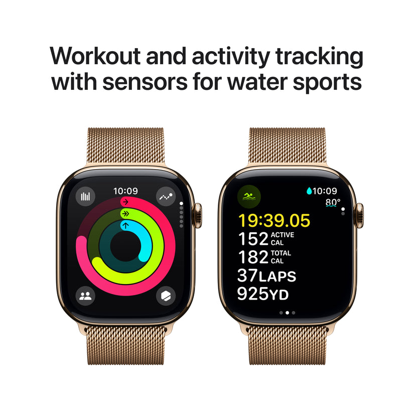 Apple Watch Series 10 GPS + Cellular, Caixa em titânio dourado de 46 mm com Loop milanesa dourada - S/M