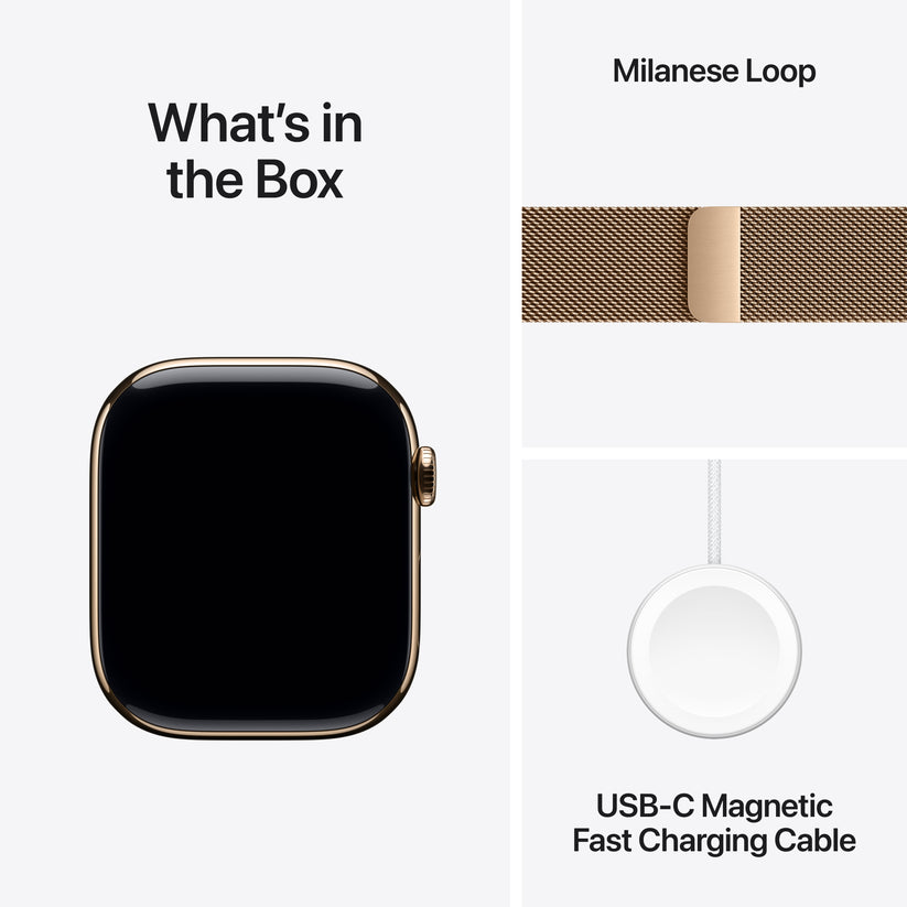 Apple Watch Series 10 GPS + Cellular, Caixa em titânio dourado de 46 mm com Loop milanesa dourada - S/M