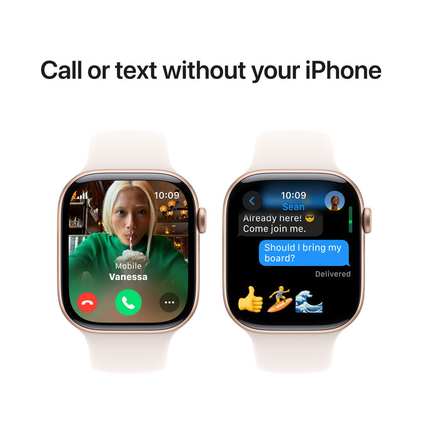 Apple Watch Series 10 GPS + Cellular, Caixa em alumínio rosa-dourado de 46 mm com Bracelete desportiva rosa leve - M/L